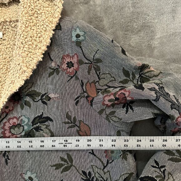 Sundance Coat Jacket Medium Petite Tapestry Sherpa Reversible Floral Hooded - Picture 6 of 6